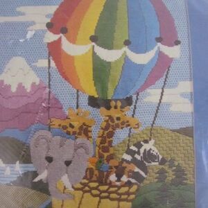 Vintage Needlepoint Kit Animals Hot Air Balloon Paternayan Embroidery Tapestry